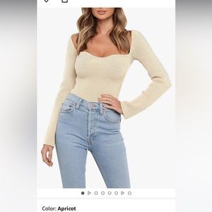 ANRABESS Womens Long Sleeve Sweetheart Neck Sweater